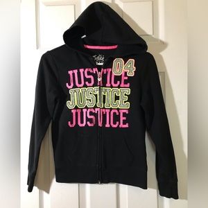 Justice girls bold glitter full zip hoodie black size 10